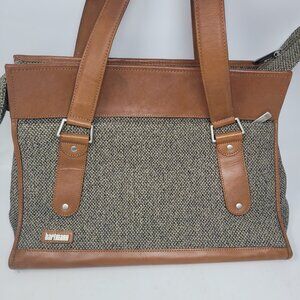Hartmann Grey Tweed Leather Trim Shoulder Classic Business Bag 13x17x7 Briefcase